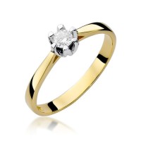 Złoty pierścionek zaręczynowy ozdobiony diamentem 0.12 ct