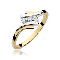 Złoty pierścionek zaręczynowy ozdobiony diamentem 0.09 ct