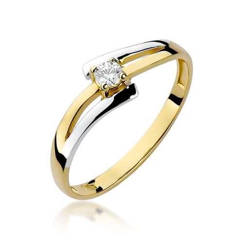 Zaręczynowy pierścionek białe żółte złoto brylant 0,08ct