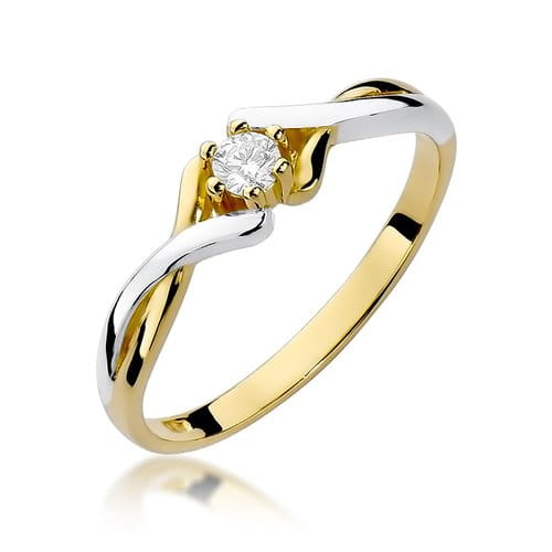 Zaręczynowy pierścionek z białego żółtego złota brylant 0.08ct