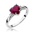 Pierścionek z żółtego białego złota rubin serce 1,70ct i brylanty