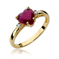 Pierścionek zaręczynowy z żółtego białego złota rubin serce 1,70ct i brylanty