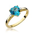 Pierścionek z żółtego białego złota topaz serce 1,20ct brylanty