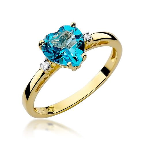Pierścionek z żółtego białego złota topaz serce 1,20ct brylanty