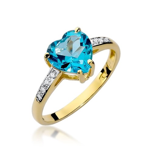 Pierścionek z żółtego białego złota topaz 1,20ct i brylanty