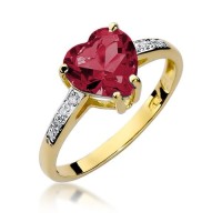 Pierścionek zaręczynowy z żółtego białego złota rubin 1,70ct i brylanty