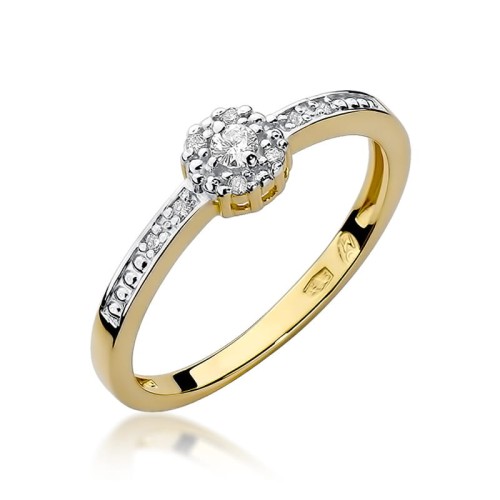 Złoty pierścionek ozdobiony diamentami 0.09 ct