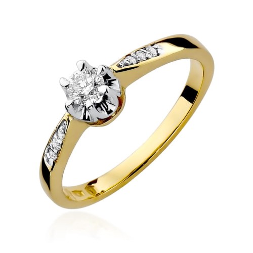 Złoty pierścionek ozdobiony diamentami 0.25 ct