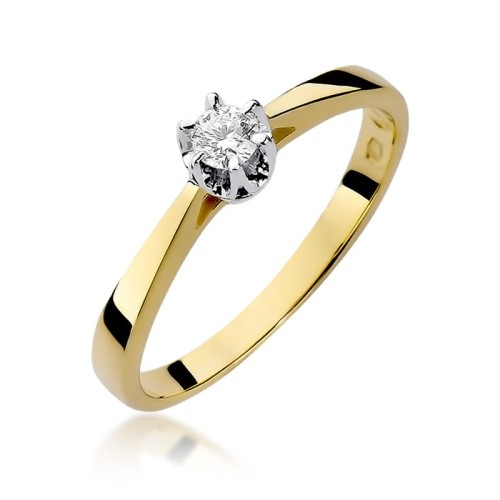 Złoty pierścionek ozdobiony diamentem 0.12 ct