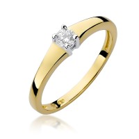Złoty pierścionek zaręczynowy ozdobiony diamentem 0,15 ct