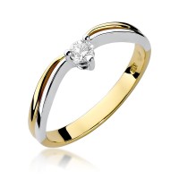 Złoty pierścionek zaręczynowy ozdobiony diamentem 0,15 ct