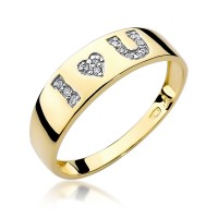 Złoty pierścionek "I love U" ozdobiony diamentami 0,07 ct
