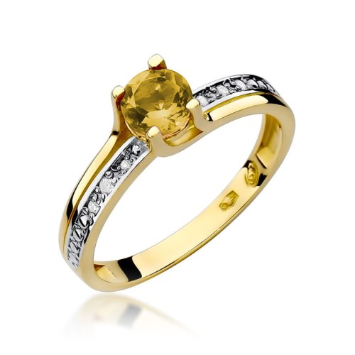 Złoty pierścionek ozdobiony diamentami i cytrynem 0.50 ct