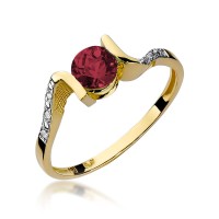 Złoty pierścionek zaręczynowy ozdobiony diamentami i granatem 0.60 ct