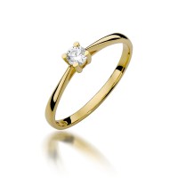 Złoty pierścionek zaręczynowy ozdobiony diamencikiem 0.15 ct