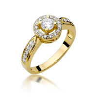 Złoty pierścionek zaręczynowy ozdobiony diamentami 0.51 ct