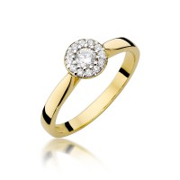 Złoty pierścionek zaręczynowy ozdobiony diamentami 0.22 ct