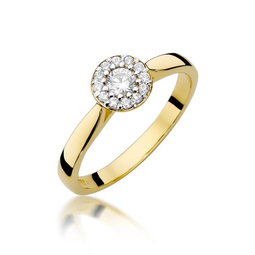 Złoty pierścionek ozdobiony diamentami 0.22 ct
