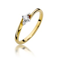 Złoty pierścionek zaręczynowy ozdobiony diamentem 0,12 ct
