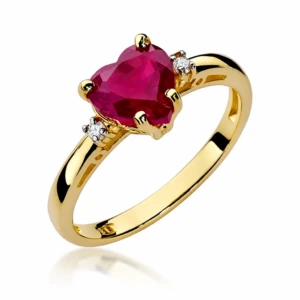 Pierścionek z żółtego białego złota rubin serce 1,70ct i brylanty