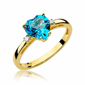 Pierścionek z żółtego białego złota topaz serce 1,20ct brylanty