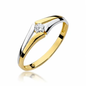 Zaręczynowy pierścionek białe żółte złoto brylant 0,08ct