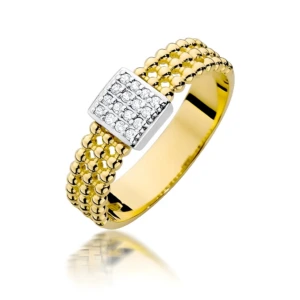 Złoty pierścionek ozdobiony diamentami 0.08 ct