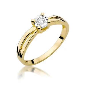 Złoty pierścionek ozdobiony diamentem 0.08 ct
