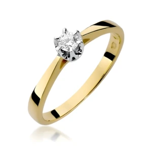 Złoty pierścionek ozdobiony diamentem 0.12 ct