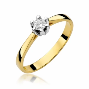 Złoty pierścionek ozdobiony diamentem 0.12 ct